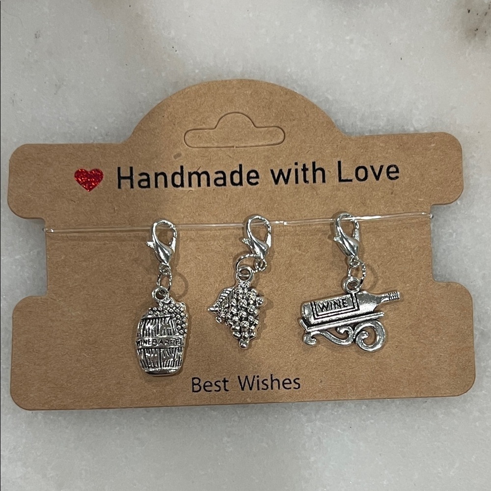 Silver Wine-Themed Charms Set